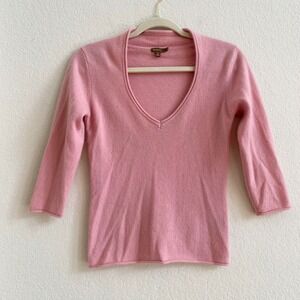 Eris Women's Pink 100% Cashmere V-Neck 3/4 Sleeve Sweater Size S